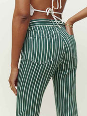 Cynthia Striped High Rise Straight Jeans
