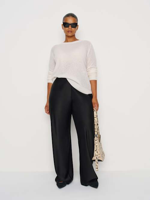 Gale Satin Mid Rise Bias Pant Es